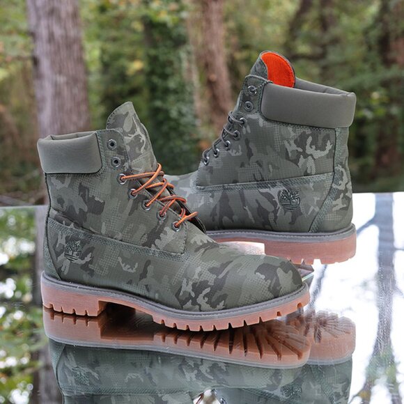 Timberland 6 Inch Premium Green Camouflage Boots - Picture 1 of 16